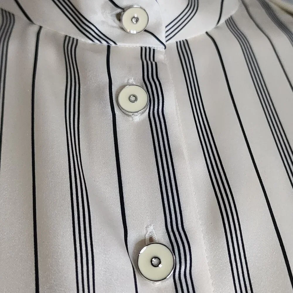 Georgio Armani Shirt Womens Size 40 Striped Italian Silk Button Down NWOT - Picture 6 of 9